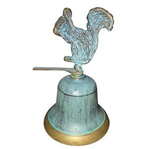 Brass Bell & Squirrel Painted Faux Green Painted Patina 6"